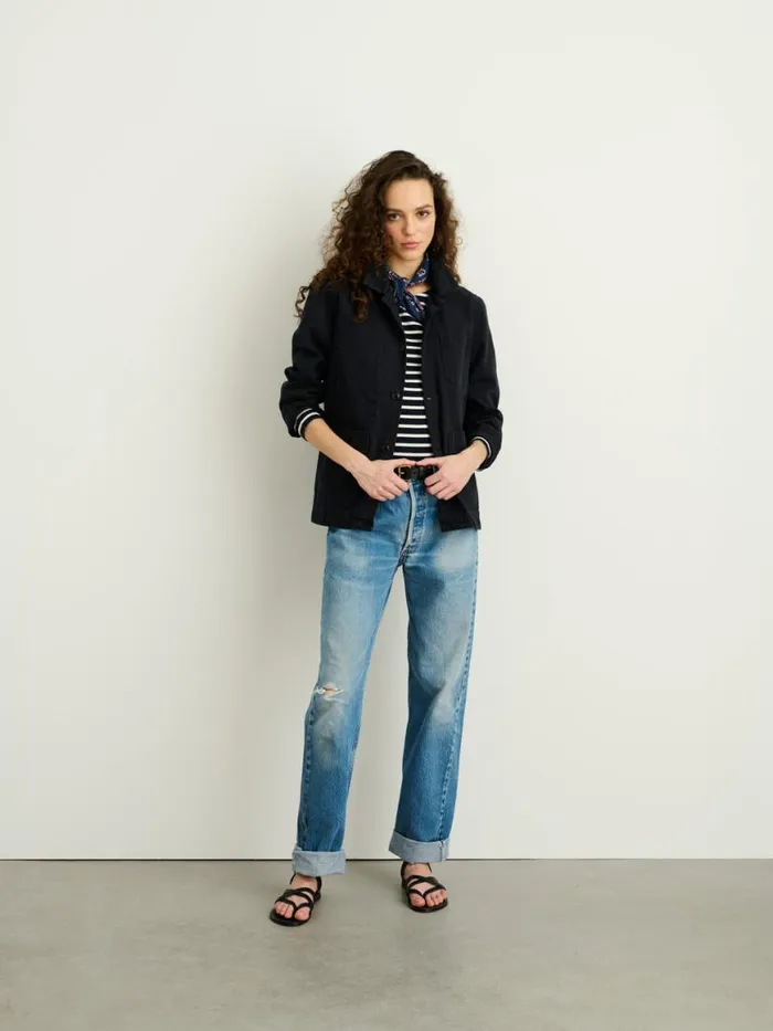 Alex Mill Britt Work Jacket In Recycled Denim Washed Black Women Jackets Outerwear