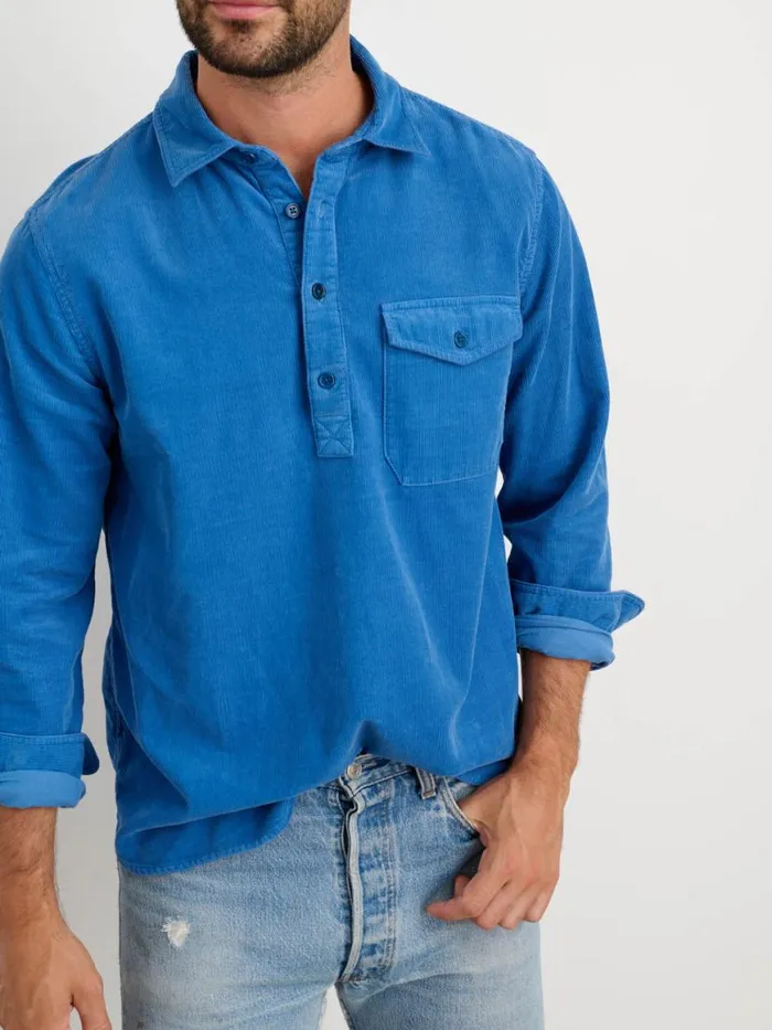 Alex Mill Carter Popover Shirt In Fine Wale Corduroy Aegean Blue Men Shirts