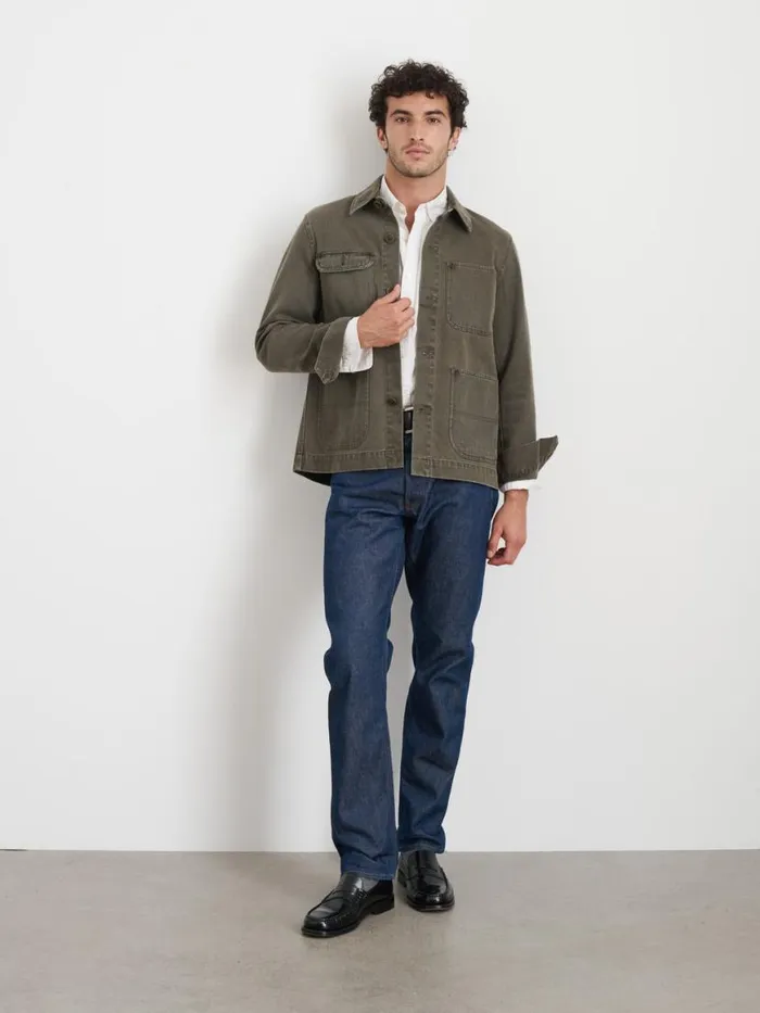 Alex Mill Garment Dyed Work Jacket In Recycled Denim Thyme Men Jackets Coats