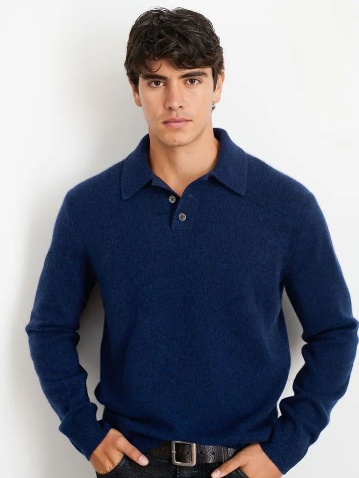 Alex Mill Jacob Polo Sweater In Cashmere Heather Navy Men Sweaters Sweatshirts