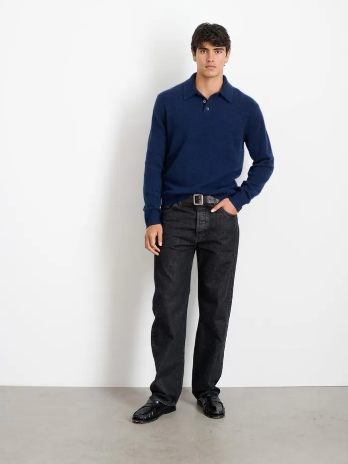 Alex Mill Jacob Polo Sweater In Cashmere Heather Navy Men Sweaters Sweatshirts