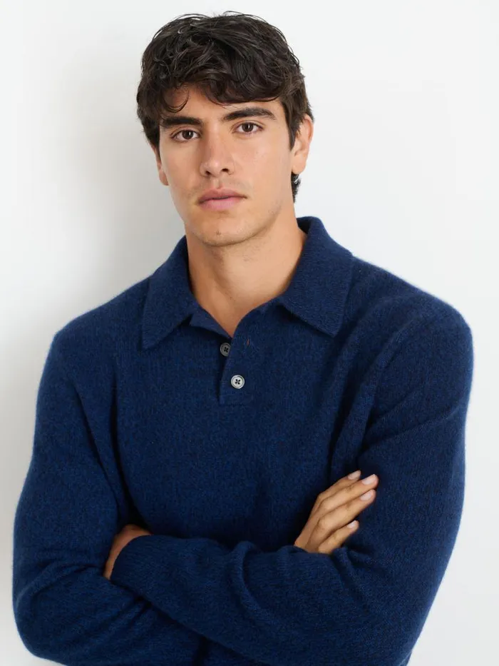 Alex Mill Jacob Polo Sweater In Cashmere Heather Navy Men Sweaters Sweatshirts