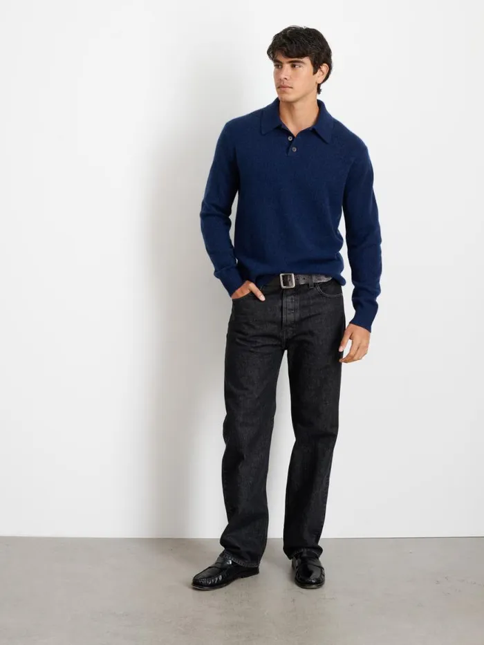 Alex Mill Jacob Polo Sweater In Cashmere Heather Navy Men Sweaters Sweatshirts