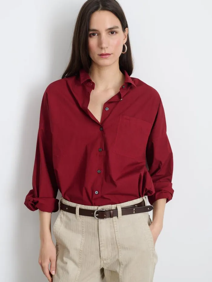 Alex Mill Jo Shirt In Cotton Poplin Maroon Women Shirts Tops