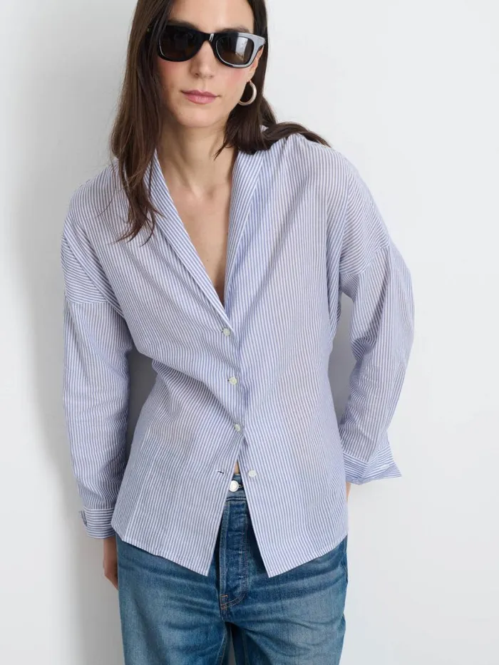 Alex Mill Karlie Shirt In Striped Cotton Voile Navywhite Women Shirts Tops