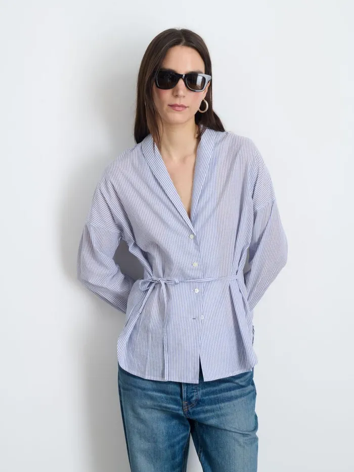 Alex Mill Karlie Shirt In Striped Cotton Voile Navywhite Women Shirts Tops