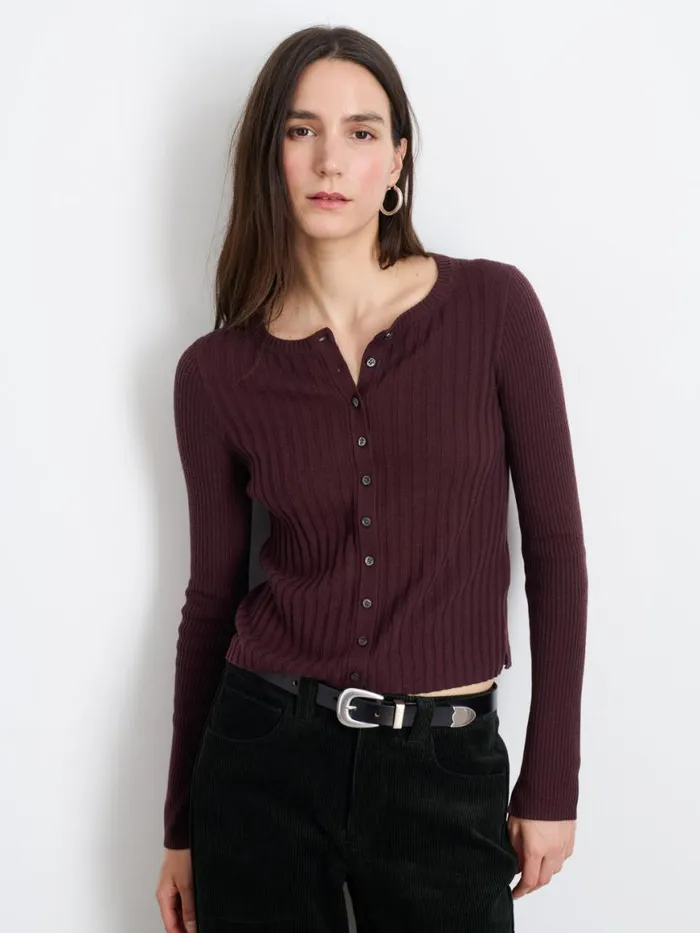 Alex Mill Kristin Ribbed Cardigan Mahogany Women Sweaters