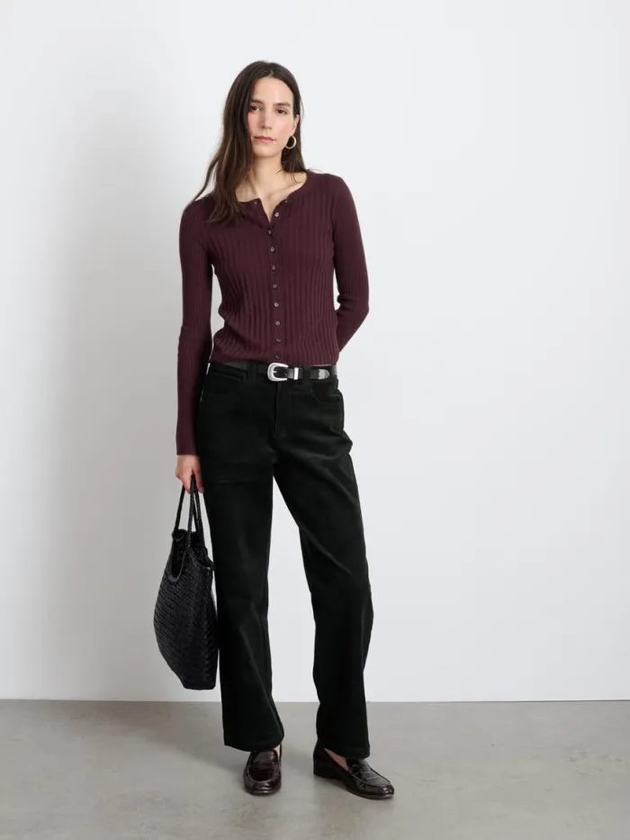 Alex Mill Kristin Ribbed Cardigan Mahogany Women Sweaters