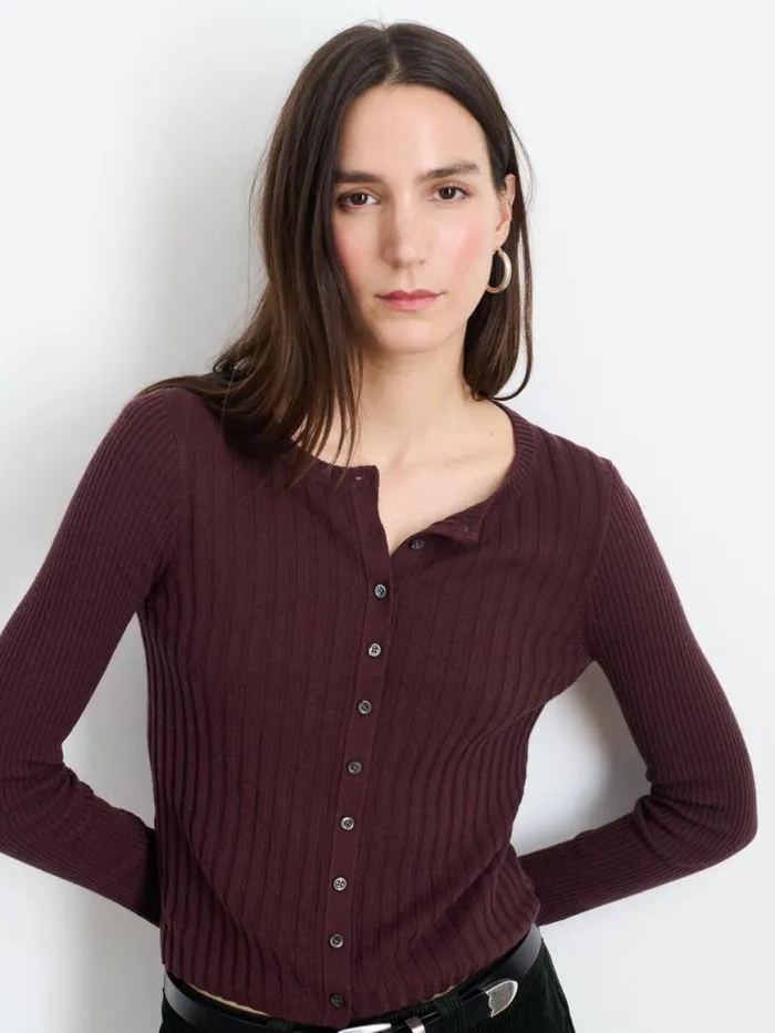 Alex Mill Kristin Ribbed Cardigan Mahogany Women Sweaters