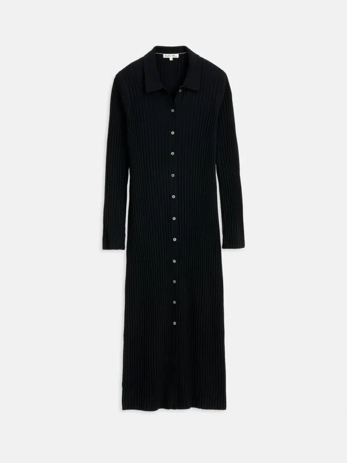 Alex Mill Long Sleeve Alice Ribbed Dress Black Women Dresses Skirts
