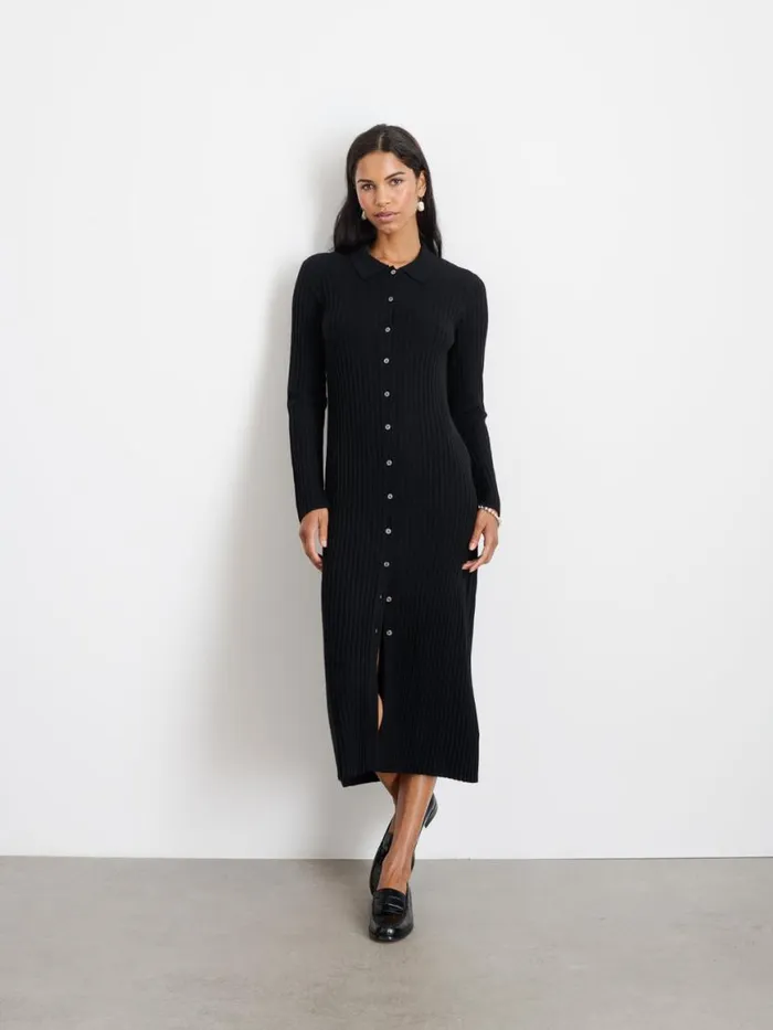 Alex Mill Long Sleeve Alice Ribbed Dress Black Women Dresses Skirts