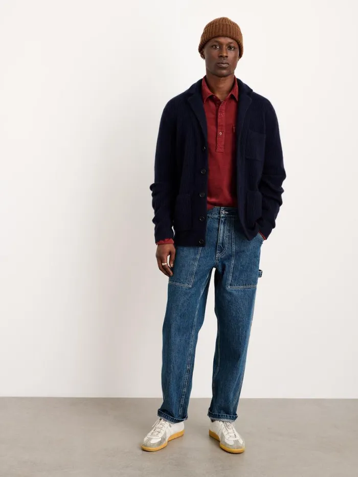 Alex Mill Mitchell Cardigan In Washed Cashmere Navy Men Sweaters Sweatshirts