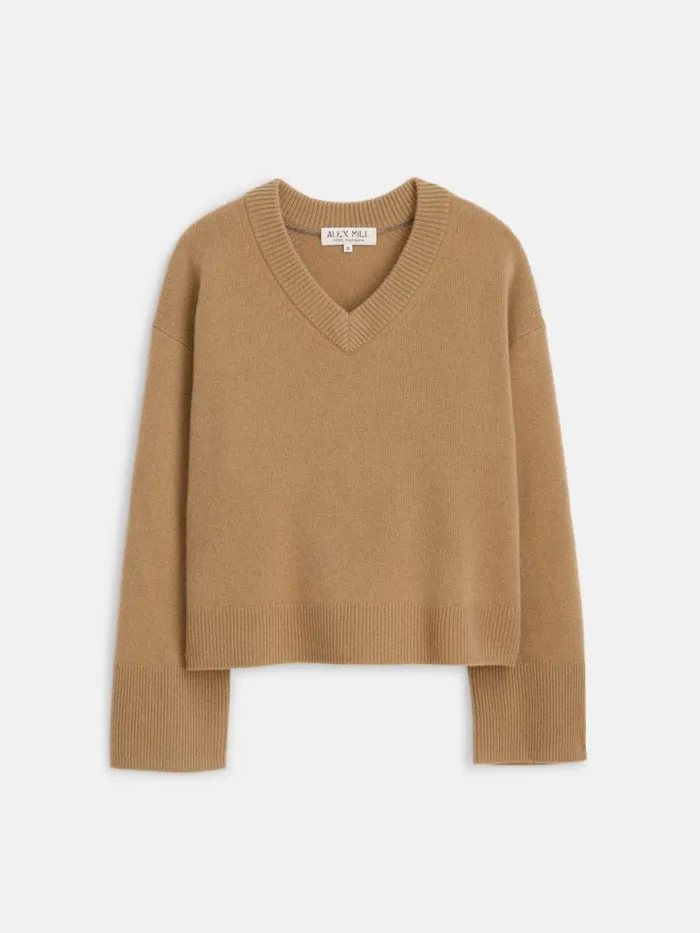 Alex Mill Rowan VNeck In Cashmere Light Camel Women Sweaters