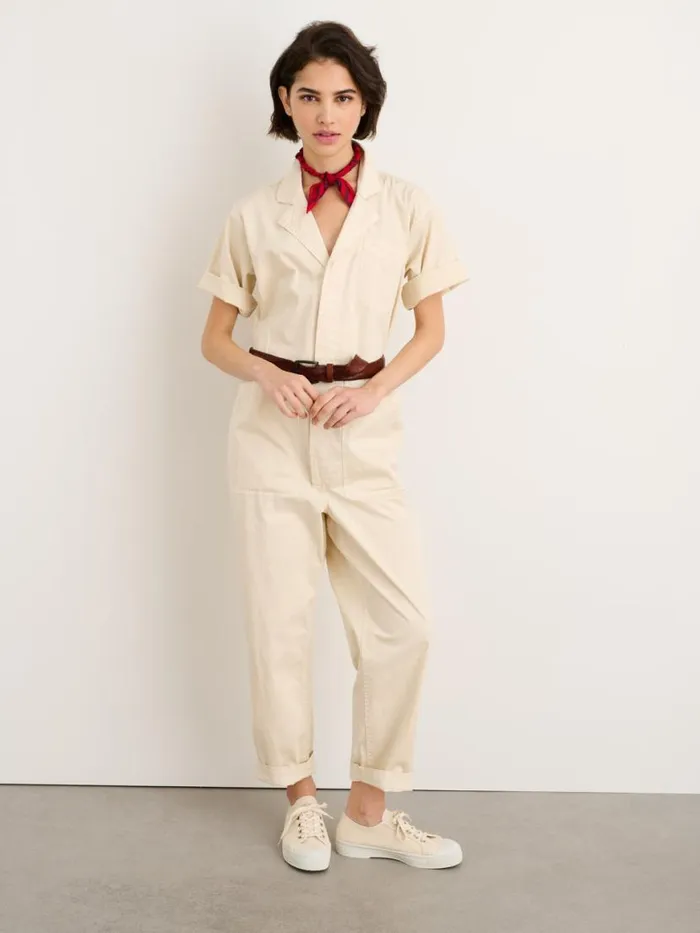 Alex Mill Standard Short Sleeve Jumpsuit Oatmilk Women Jumpsuits