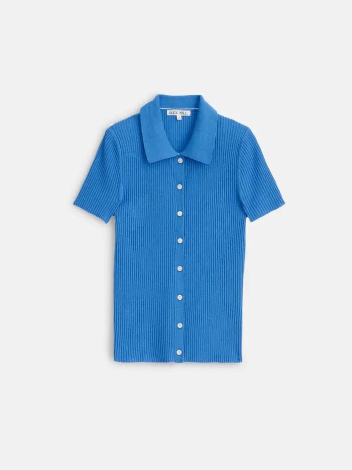 Alex Mill Suzanne Ribbed Polo Cosmic Blue Women Shirts Tops