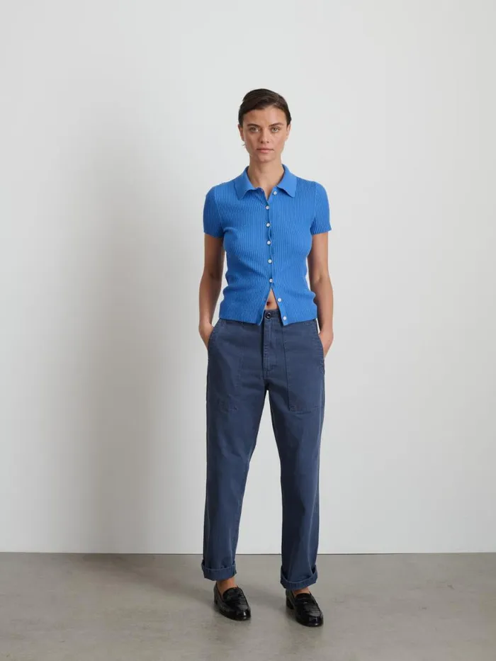 Alex Mill Suzanne Ribbed Polo Cosmic Blue Women Shirts Tops Alex Mill Suzanne Ribbed Polo Cosmic Blue Women Shirts Tops