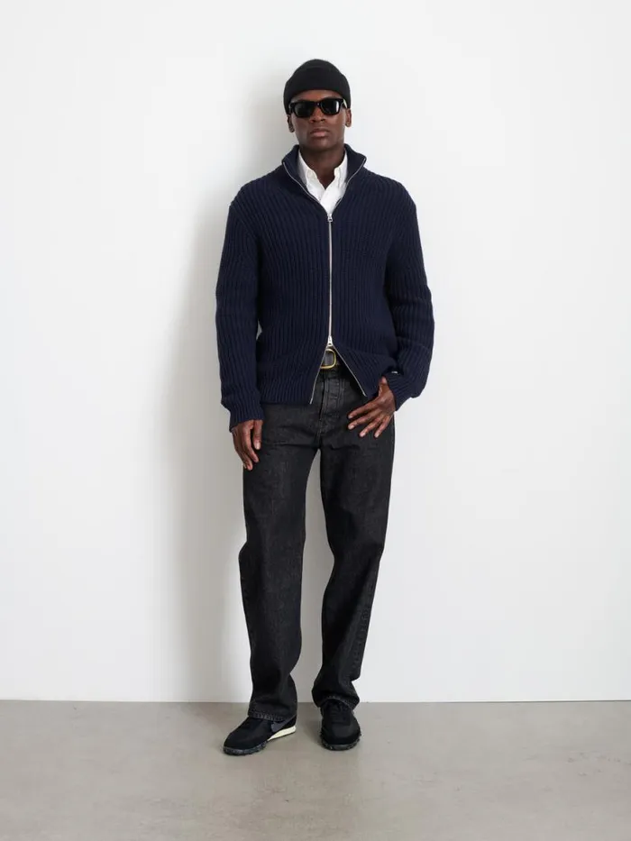 Alex Mill Wright Cardigan In Chunky Cotton Dark Navy Men Sweaters Sweatshirts
