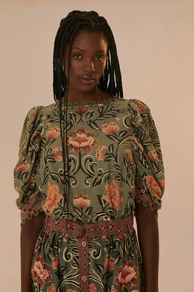 Arabesque Floral Green Blouse Women FARM Rio Blouses