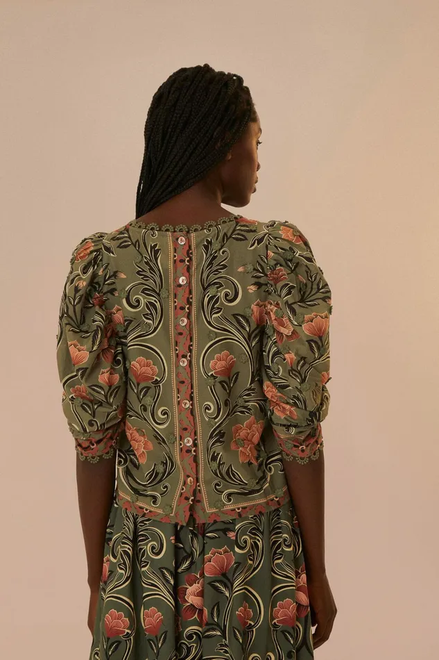 Arabesque Floral Green Blouse Women FARM Rio Blouses Arabesque Floral Green Blouse Women FARM Rio Blouses