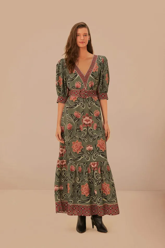 Arabesque Floral Green Maxi Dress Women FARM Rio Maxi Dresses