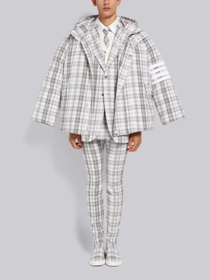 Argyle Cotton Silk Stripe Tipping Vneck Cardigan Light Grey Men Thom Browne Knitwear