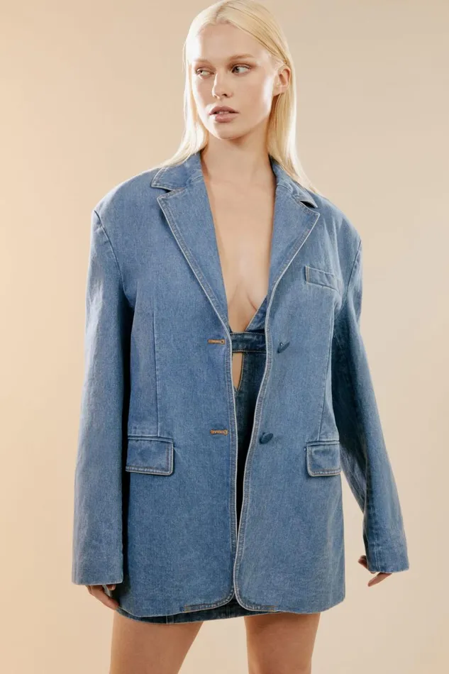 Bardot Blazers Women Abi Denim Oversized Blazer In Vintage Vintage