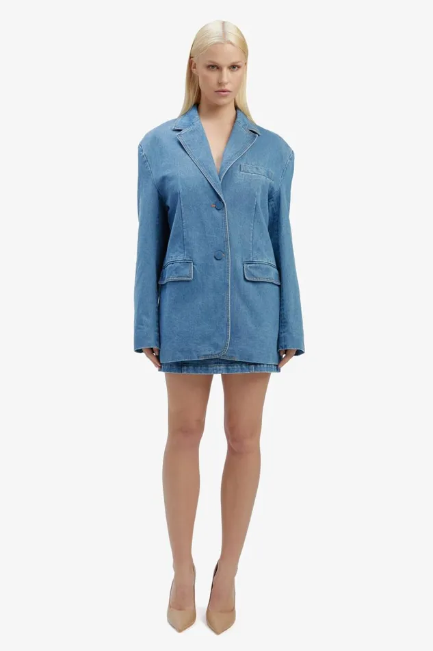 Bardot Blazers Women Abi Denim Oversized Blazer In Vintage Vintage Bardot Blazers Women Abi Denim Oversized Blazer In Vintage Vintage
