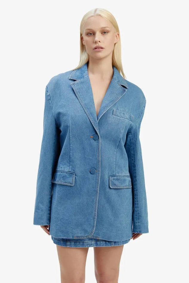 Bardot Blazers Women Abi Denim Oversized Blazer In Vintage Vintage Bardot Blazers Women Abi Denim Oversized Blazer In Vintage Vintage