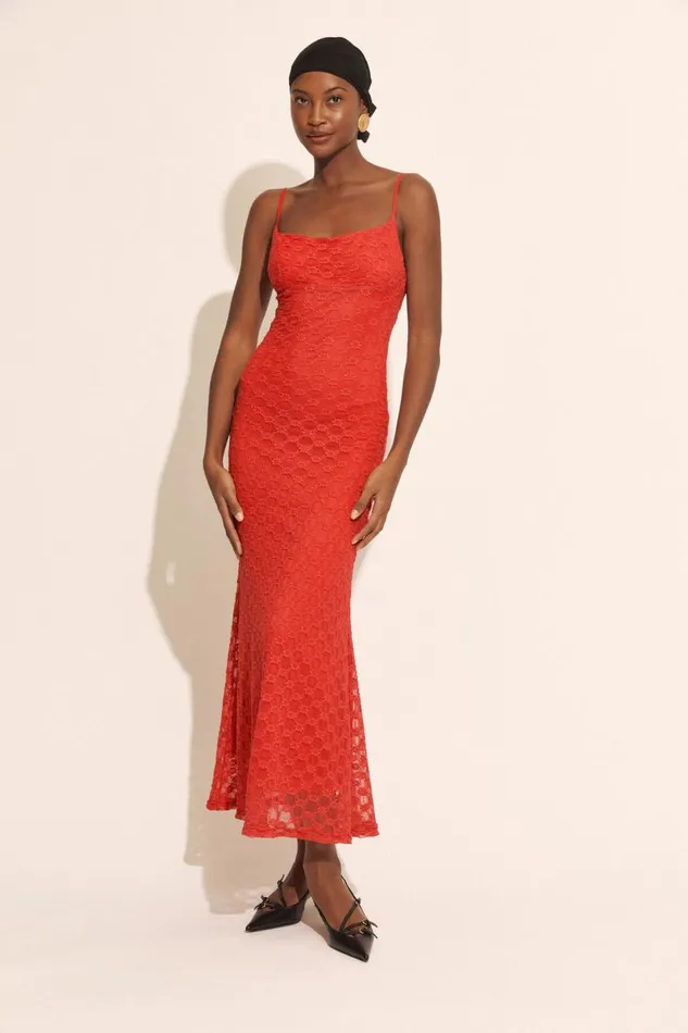 Bardot Day To Night Dresses Women Adoni Mesh Midi Dress In Fire Red Fire Red