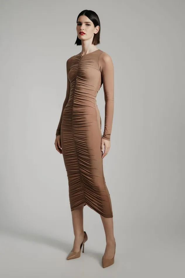 Bardot Day To Night Dresses Women Jaya Mesh Maxi Dress In Tan Tan