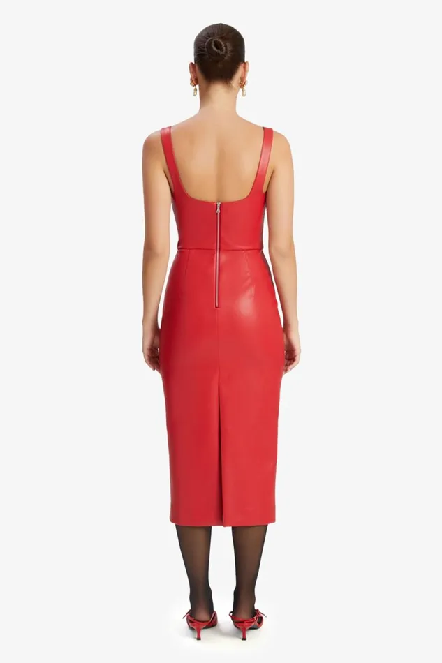 Bardot Day To Night Dresses Women Kassy Vegan Leather Dress In Famous Red Famous Red Bardot Day To Night Dresses Women Kassy Vegan Leather Dress In Famous Red Famous Red