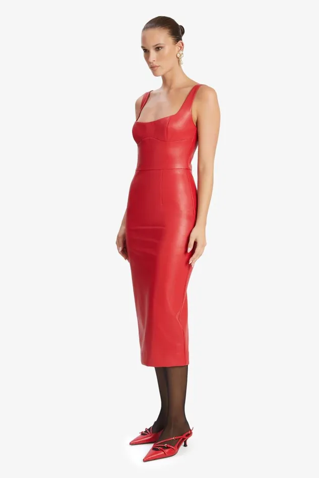 Bardot Day To Night Dresses Women Kassy Vegan Leather Dress In Famous Red Famous Red Bardot Day To Night Dresses Women Kassy Vegan Leather Dress In Famous Red Famous Red