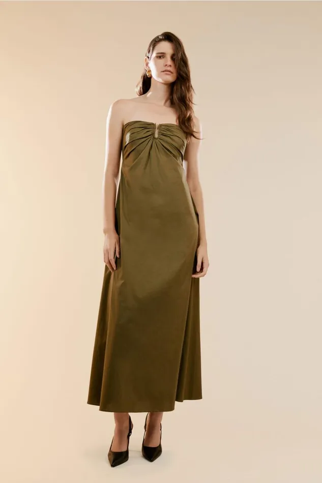 Bardot Day To Night Dresses Women Lora Poplin Maxi Dress In Khaki Khaki