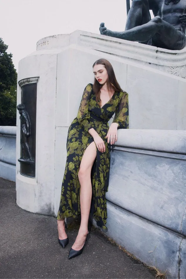 Bardot Day To Night Dresses Women Lucianna Maxi Wrap Dress In Green Flo Green Flo Bardot Day To Night Dresses Women Lucianna Maxi Wrap Dress In Green Flo Green Flo