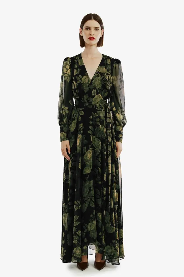 Bardot Day To Night Dresses Women Lucianna Maxi Wrap Dress In Green Flo Green Flo Bardot Day To Night Dresses Women Lucianna Maxi Wrap Dress In Green Flo Green Flo