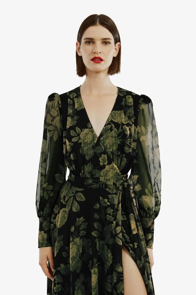 Bardot Day To Night Dresses Women Lucianna Maxi Wrap Dress In Green Flo Green Flo Bardot Day To Night Dresses Women Lucianna Maxi Wrap Dress In Green Flo Green Flo