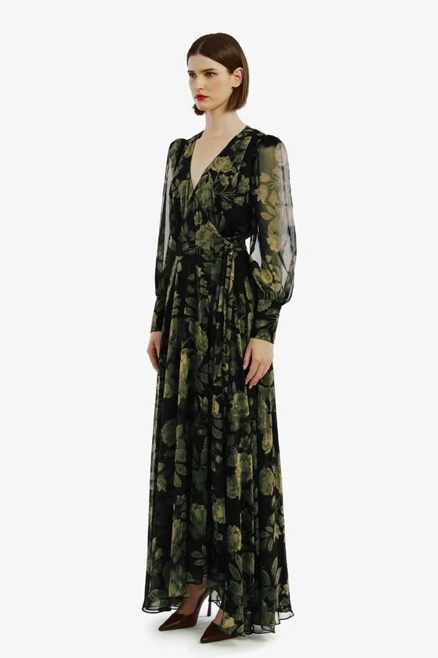 Bardot Day To Night Dresses Women Lucianna Maxi Wrap Dress In Green Flo Green Flo Bardot Day To Night Dresses Women Lucianna Maxi Wrap Dress In Green Flo Green Flo