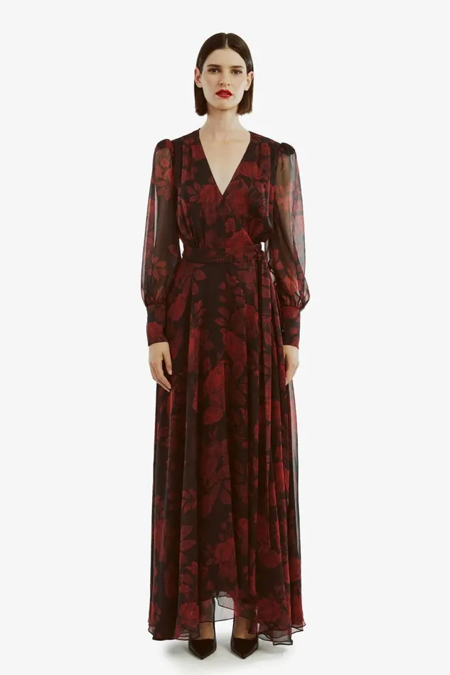 Bardot Day To Night Dresses Women Lucianna Maxi Wrap Dress In Red Floral Red Floral Bardot Day To Night Dresses Women Lucianna Maxi Wrap Dress In Red Floral Red Floral