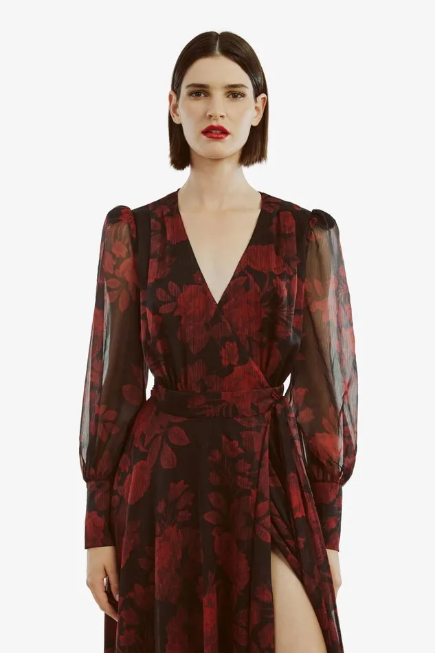 Bardot Day To Night Dresses Women Lucianna Maxi Wrap Dress In Red Floral Red Floral Bardot Day To Night Dresses Women Lucianna Maxi Wrap Dress In Red Floral Red Floral