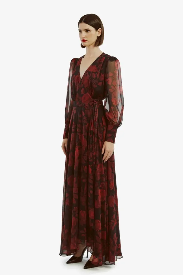 Bardot Day To Night Dresses Women Lucianna Maxi Wrap Dress In Red Floral Red Floral Bardot Day To Night Dresses Women Lucianna Maxi Wrap Dress In Red Floral Red Floral