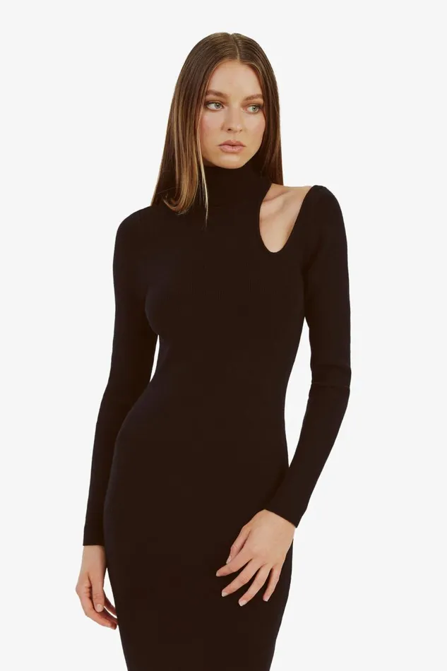 Bardot Day To Night Dresses Women Olesa Asymmetric Knit Dress In Black Black Bardot Day To Night Dresses Women Olesa Asymmetric Knit Dress In Black Black