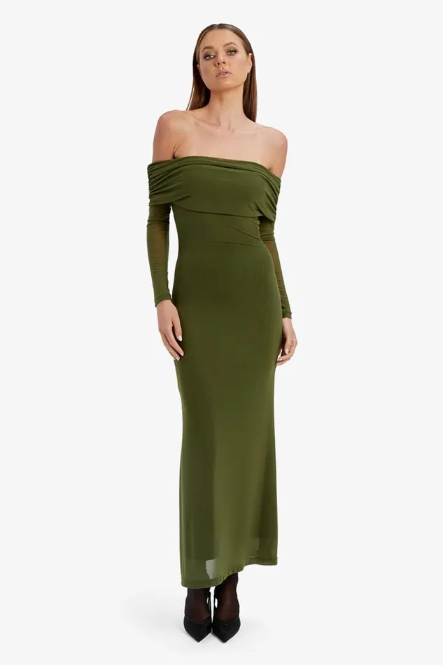 Bardot Day To Night Dresses Women Saphia Mesh Maxi Dress In Khaki Khaki Bardot Day To Night Dresses Women Saphia Mesh Maxi Dress In Khaki Khaki
