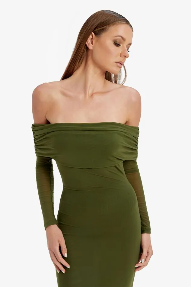 Bardot Day To Night Dresses Women Saphia Mesh Maxi Dress In Khaki Khaki Bardot Day To Night Dresses Women Saphia Mesh Maxi Dress In Khaki Khaki