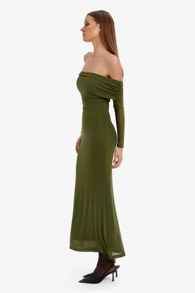 Bardot Day To Night Dresses Women Saphia Mesh Maxi Dress In Khaki Khaki Bardot Day To Night Dresses Women Saphia Mesh Maxi Dress In Khaki Khaki