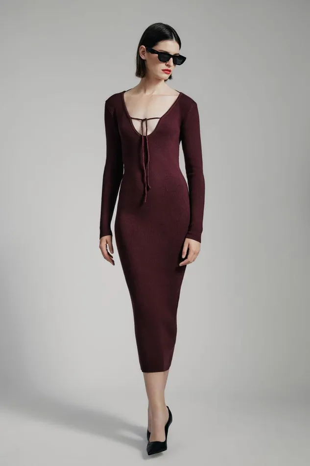 Bardot Day To Night Dresses Women Verona Knit Midi Dress In Burgundy Burgundy Bardot Day To Night Dresses Women Verona Knit Midi Dress In Burgundy Burgundy