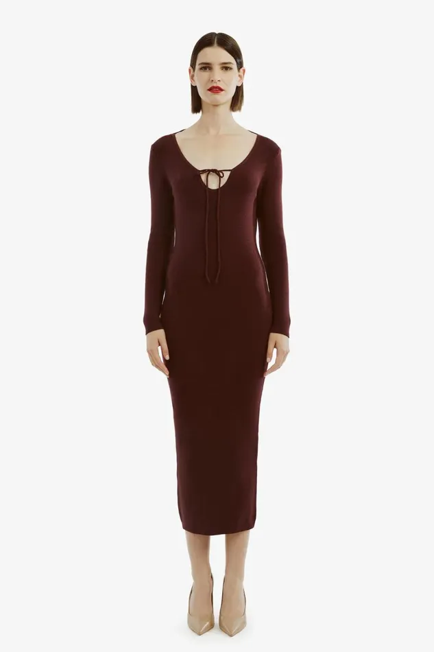 Bardot Day To Night Dresses Women Verona Knit Midi Dress In Burgundy Burgundy Bardot Day To Night Dresses Women Verona Knit Midi Dress In Burgundy Burgundy
