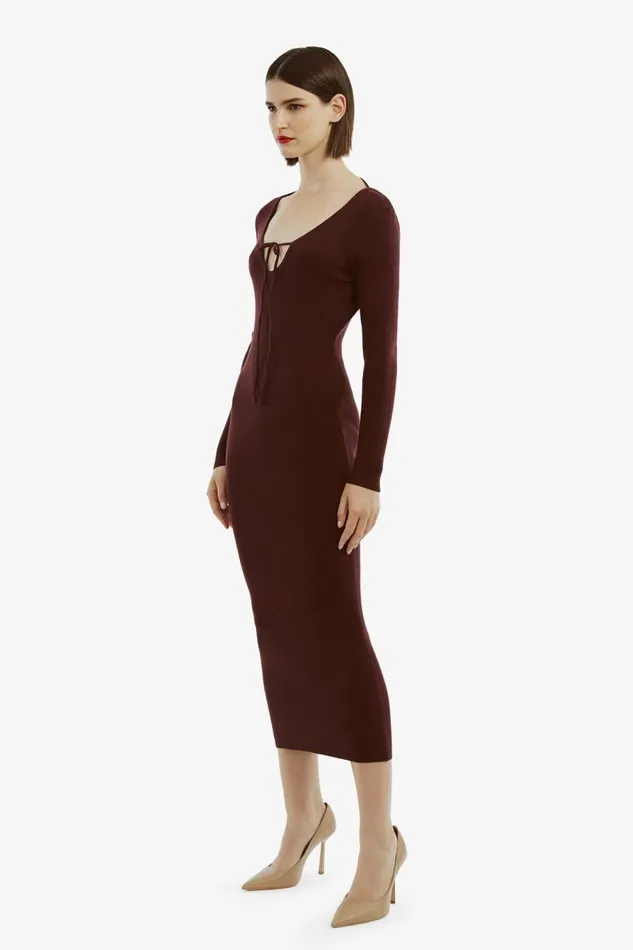 Bardot Day To Night Dresses Women Verona Knit Midi Dress In Burgundy Burgundy Bardot Day To Night Dresses Women Verona Knit Midi Dress In Burgundy Burgundy