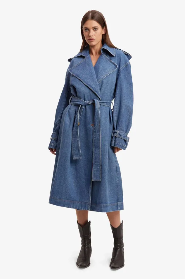 Bardot Denim Jackets Women Oversized Denim Trench Coat In Vintage Vintage Bardot Denim Jackets Women Oversized Denim Trench Coat In Vintage Vintage