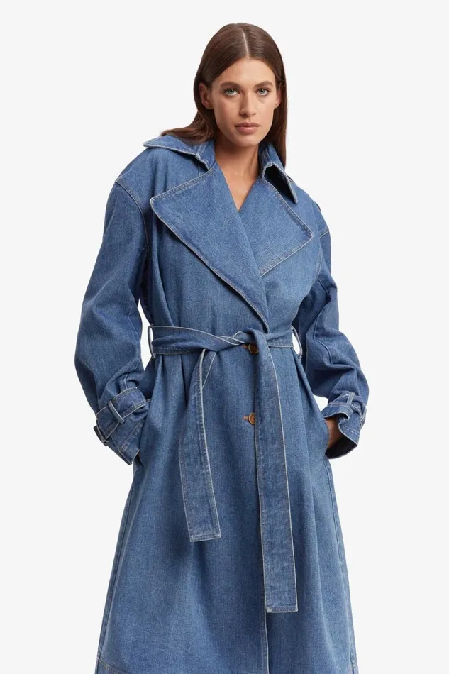 Bardot Denim Jackets Women Oversized Denim Trench Coat In Vintage Vintage Bardot Denim Jackets Women Oversized Denim Trench Coat In Vintage Vintage