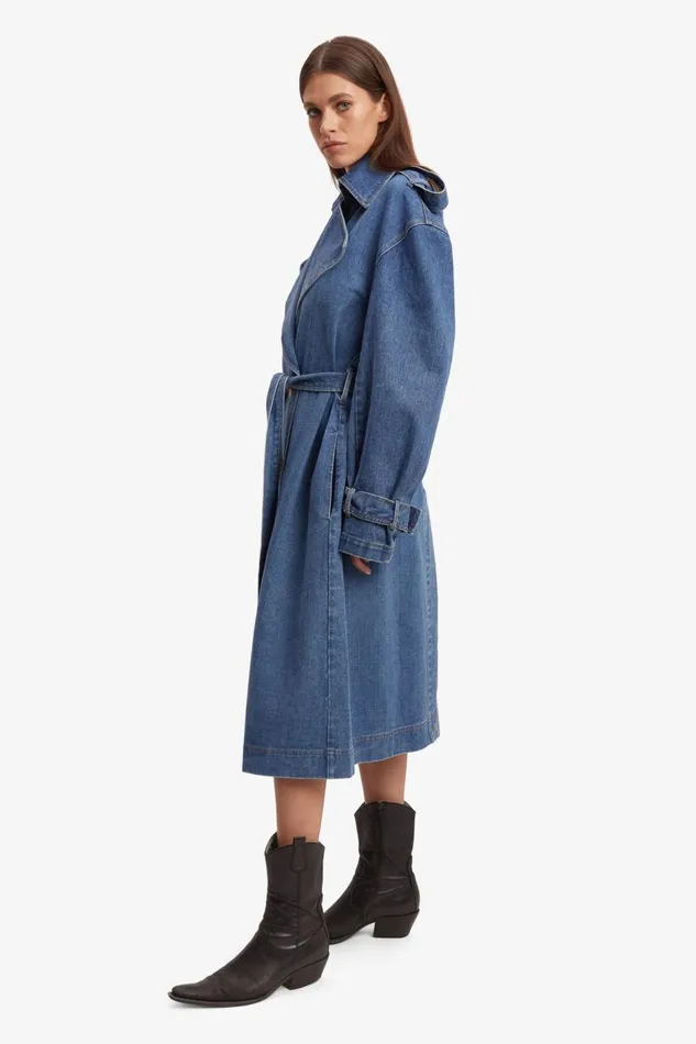 Bardot Denim Jackets Women Oversized Denim Trench Coat In Vintage Vintage Bardot Denim Jackets Women Oversized Denim Trench Coat In Vintage Vintage